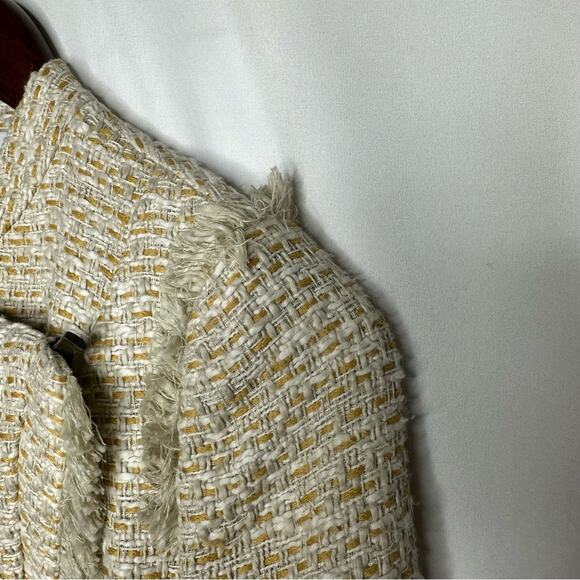 INTERMIX Yellow & White Woven Front Zip Blazer NWT in Size 0 - Picture 5 of 6